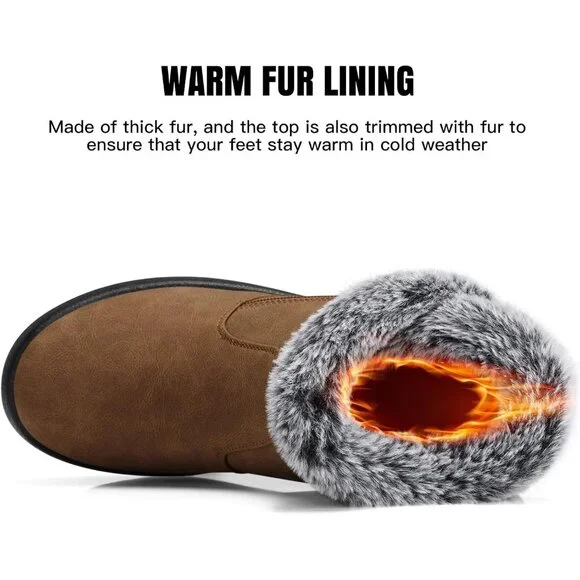 Women's Snow Boot Warm Ankle Fur Lined Booties Insulated Shoes Light Brown - Picture 6 of 6